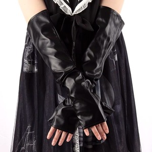 Nouveaux Gants Longs en Cuir Noir Style Punk Gothique Sexy Sans Doigts Thermiques Écologiques pour l'Hiver Utilisation Extérieure Longueur Poignet Style Punk 2026 - Product Image 6