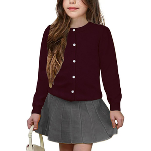 Cardigan en coton blanc à manches longues et col rond, uniforme scolaire, boutonné, pour filles de 5 à 14 ans - Product Image 2