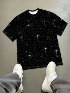 T-shirt graphique à strass pour homme, manches courtes, à pois scintillants, streetwear, marque personnalisée, faible MOQ - Product Image 1