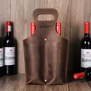 Porta Vino de Cuero Genuino Adventure, Bolsa de Transporte de Vino de Cuero Premium para una Sola Botella, para Picnic, Viajes, Regalo LEB-0078 - Product Image 1