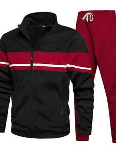Conjunto deportivo de dos piezas para hombre, con chaqueta con cuello alto y cremallera y pantalones, estilo color block, para otoño. - Product Image 1