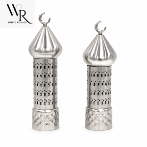 Nouveauté, décoration de luxe pour le Ramadan, ornements en métal argenté martelé en forme de minaret de mosquée, vente en gros, décoration islamique pour la maison, Eid Mubarak - Product Image 5