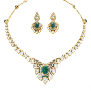 Arika Polki Designer Gold-Plated Zircon Bridal Necklace and Earring Set - Product Image 2