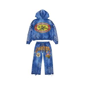 Ensemble sweat-shirt et pantalon de survêtement unisexe en molleton 100 % coton, style streetwear d'hiver, personnalisable OEM, de haute qualité, avec impression délavée et logo frontal - Product Image 3