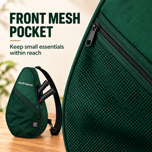 Sac de rangement pour raquette de squash vert forêt personnalisé avec poche en filet sur le devant et sangle de transport réglable, sac de raquette unisexe personnalisable - Product Image 4
