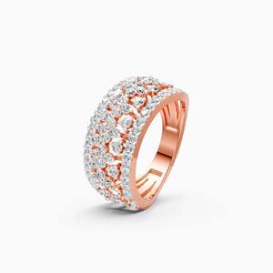 Bague élégante à grappe de diamants de laboratoire, large, multi-diamants, avec un diamant rond de 1,06 ct |   En or jaune, blanc et rose 9 carats - Product Image 1