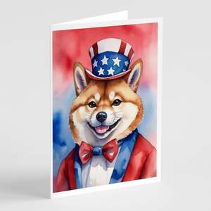 Shiba Inu patriotique américain A7 taille 5x7 cartes vierges paquet de 8 enveloppes fantaisistes cartes de voeux - Product Image 1