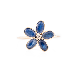 18K Gold Blue Sapphire Floral Ring-Handmade Prong Set Gemstone Wedding Band - Product Image 2