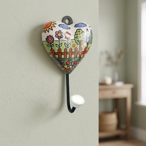 Handmade Ceramic Heart <b>Wall</b> <b>Hook</b> With Garden Pattern Single <b>Hook</b> For <b>Keys</b> And Coats - Product Image 1