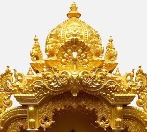 Golden Big Size Swaminarayan <b>Mandir</b> for Pooja Room Traditional Hand Carved Wooden Swaminarayan Temple with Storage Cabinet USA - Product Image 6