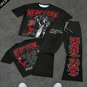Conjunto Deportivo de Verano para Hombre, Transpirable, de 2 Piezas, con Camiseta y Pantalones Cortos con Estampado Digital Personalizado, Estilo Urbano, OEM, Venta al Por Mayor - Product Image 1