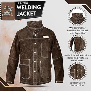 Unisex High Quality Heavy Duty Welding <b>Jacket</b> Cowhide Split Leather Reflective Safety Features Flame Resistant Heat Unisex FR - Product Image 2