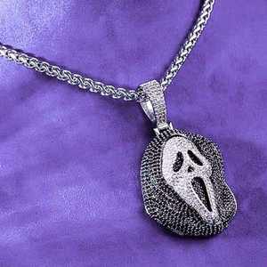 Collar con Colgante de Máscara de Ghostface Estilo Hip Hop para Hombre y Mujer, con Incrustaciones de Moissanita, Plata, Joyería Urbana para Raperos, Regalo - Product Image 3