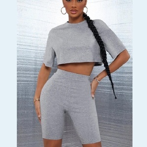 OEM Custom Logo Women Drop Shoulder Solid Color Biker Shorts Wholesale <b>Top</b> Quality Product - Product Image 4