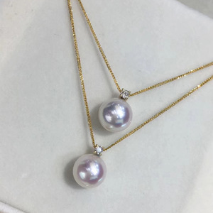 Chaîne Chopin en or 18 carats de style Queen, pendentif en perle de mer de 9 à 12 mm, rond, de haute qualité, extrêmement sans défaut, ornement de cou en pierre - Product Image 1