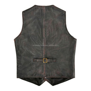 MH <b>Men</b> Solid Zipper Stylish Casual <b>Leather</b> <b>Vest</b> Retro Trendy Motorcycle Rider Jacket Western Cowboy Waterproof Windproof - Product Image 2