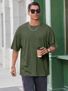 เสื้อยืดผู้ชายไซส์ใหญ่ สไตล์ลำลอง ผ้าถักเนื้อหนัก คอตตอน ทรงหลวม คอกลม ไหล่ตก แขนสั้น ระบายอากาศได้ดี - Product Image 4