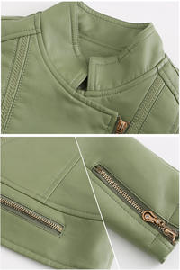 Nueva Colección 2026 Chaqueta de Cuero para Motocicleta de Mujer, Primavera-Otoño, Roja, Corte Ajustado, con Líneas Bordadas, Cuero PU - Product Image 6