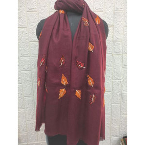 Fine <b>Wool</b> Leaf Embroidery Stoles Wholesale Luxury 80% Fine <b>Wool</b> 20% Silk Soft Warm Elegant Designer Shawls Lightweight 70x200 cm - Product Image 6