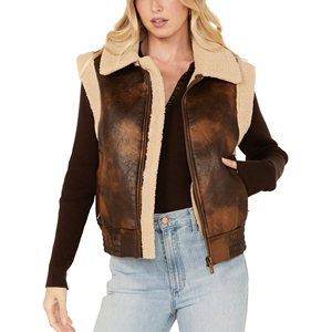 Women's Western Cowgirl Leather Cowhide <b>Vest</b> Windproof Breathable Short Private Label Factory Price Wholesale Manufacturer - Product Image 4