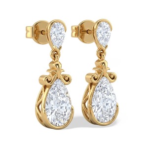 Boucles d'oreilles pendantes en or jaune 9K avec diamants de laboratoire taille poire 1,98 CTW, double poire, bijoux fins, vente en gros OEM - Product Image 4