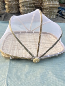 Set of 2 Handmade Vietnam Bamboo Food <b>Tent</b> Trays with Mesh Covers for Outdoor Food Protection and Insect Prevention - Product Image 3