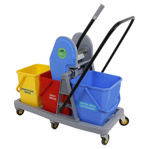 รถเข็นถังน้ำถูพื้น KC Green Triple Bucket พร้อมพลาสติก PP รีไซเคิล เป็นมิตรกับสิ่งแวดล้อม ความจุมากกว่า 30 ลิตร ปลอดภัยสำหรับน้ำเดือด ผลิตที่เดลี - Product Image 1