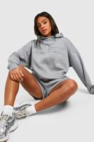 PERPETUAL SOLUTIONS Sweat à capuche oversize pour femme avec logo en relief, poche avant, en molleton de coton mélangé écologique et respirant, gris automne