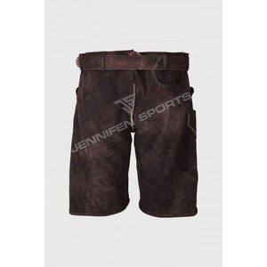 Lederhosen traditionnels allemands pour hommes, à carreaux, taille mi-haute, respirants, en daim de chèvre, avec motif brodé - Product Image 4