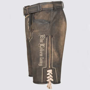 Shorts en cuir de haute qualité avec logo brodé, style streetwear, Lederhosen, shorts en cuir brodés avec poche - Product Image 5