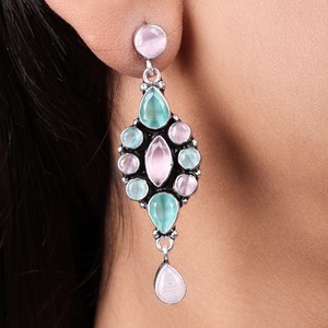 Hot Selling Multi Color Gemstone Drop <b>Earrings</b> | Trendy Brass Fashion <b>Dangle</b> <b>Earrings</b> for Women | Party Bulk Wholesale Supplier - Product Image 2