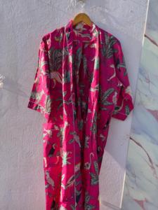 Bata de Baño Kimono de Lujo Unisex 100% Algodón con Estampado Floral, Cuello en V, Cierre con Cordón, Transpirable, Color Rosa, para Mujer, para la Playa - Product Image 4