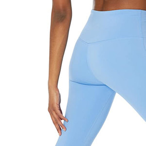 Light Blue High Waisted Yoga <b>Leggings</b> Women's 100% Cotton Breathable Seamless Workout Pants with <b>Pockets</b> Full Length Activewear - Product Image 3