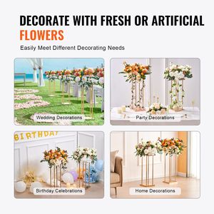 Set di 4 Supporti per Fiori da Matrimonio in Metallo Dorato, Altezza 80 cm, con Vaso, Centrotavola Geometrico, Design Cilindrico in Metallo Laminato - Product Image 6