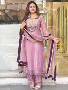 Traditional PURPLE Printed Cotton <b>Kurta</b> Set With Dupatta Loose Fit Floor-Length Casual Wear <b>For</b> <b>Women</b> India Pakistan Styl - Product Image 2