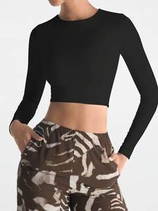 Camisetas de Yoga de Manga Larga para Mujer al por Mayor, Top Corto Personalizado para Fitness, Ropa Deportiva Ajustada para Correr, Gimnasio y Deportes, Blusa Deportiva para Mujer - Product Image 5