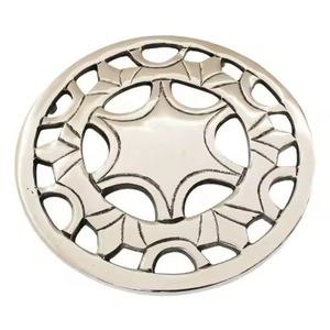 <b>Trivets</b> silver finish round metal <b>trivet</b> featuring two birds nesting design for hot dishes and table protection <b>trivets</b> - Product Image 2