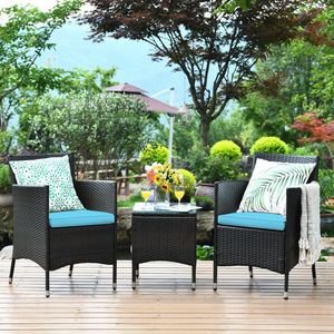 Set da Conversazione Ergonomico in Vimini a 3 Pezzi per Uso in Giardino - Product Image 2