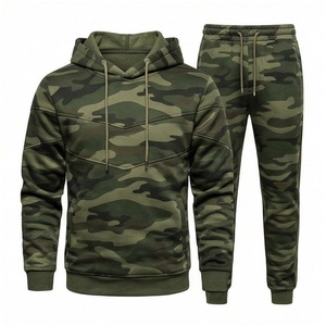 Ensemble de survêtement camouflage pour homme, à capuche, manches longues, fermeture à cordon, coupe décontractée, pour l'automne, 100 % polyester respirant - Product Image 1