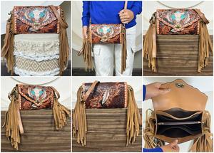 Bolso de mano floral de cuero genuino hecho a mano estilo western, bolso cruzado mini con flecos de cuero vacuno auténtico al por mayor para mujer - Product Image 3