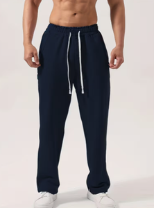Pantalones Deportivos de Algodón Azul Marino para Hombre Hardihood International, Cintura Elástica con Cordón, Bolsillos Laterales Casuales, Tejido de Peso Medio para Otoño - Product Image 4