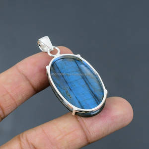 Colgante bohemio de plata de ley 25, piedra preciosa Original Vintage con chapado en oro, regalo de joyería de labradorita hecho a mano - Product Image 2