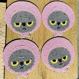 Posavasos de lona duradero con cuentas de gato, bordado a mano con cara de animal, tapete para bebidas, almohadilla para tazas con cuentas de semillas, decoración linda para mesa, regalo, adorno para el hogar - Product Image 1