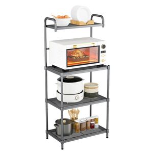 Scaffale di Stoccaggio in Acciaio a 4 Ripiani per Forno a Microonde con Mensole in Metallo per Organizzazione della Cucina - Product Image 4