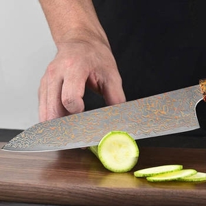 Couteau de boucher professionnel en acier damas cuivré fait main, robuste, avec manche en bois, outil de découpe de viande - Product Image 3