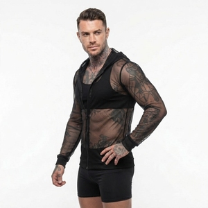 Haut à capuche transparent pour homme en maille fine avec fermeture éclair, coupe ajustée, 100 % polyester, idéal pour l'été - Product Image 3