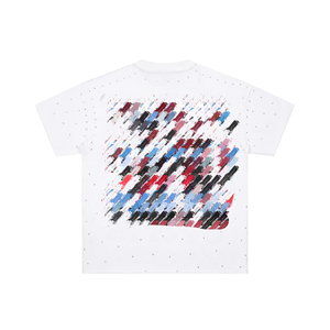 Camiseta Personalizada para Hombre con Gráfico de Diamantes de Imitación en la Parte Delantera, Estampado de Salpicaduras de Pintura con Trazos de Pincel, Algodón Grueso, Corte Regular, Estilo Urbano - Product Image 2