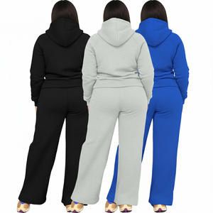 Conjunto de Dos Piezas de Sudadera de Invierno con Cuello Alto y Bolsillo Oculto, Diseño Sólido, Antibacteriano, Spandex/Algodón - Product Image 2