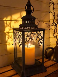 White Metal Square Moroccan <b>Lantern</b> with Durable Candle Light Indoor Ramadan Decor for Adults - Product Image 6