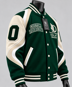 Veste varsity verte pour homme, logo brodé, style preppy, vêtement d'automne, logo en broderie chenille - Product Image 4